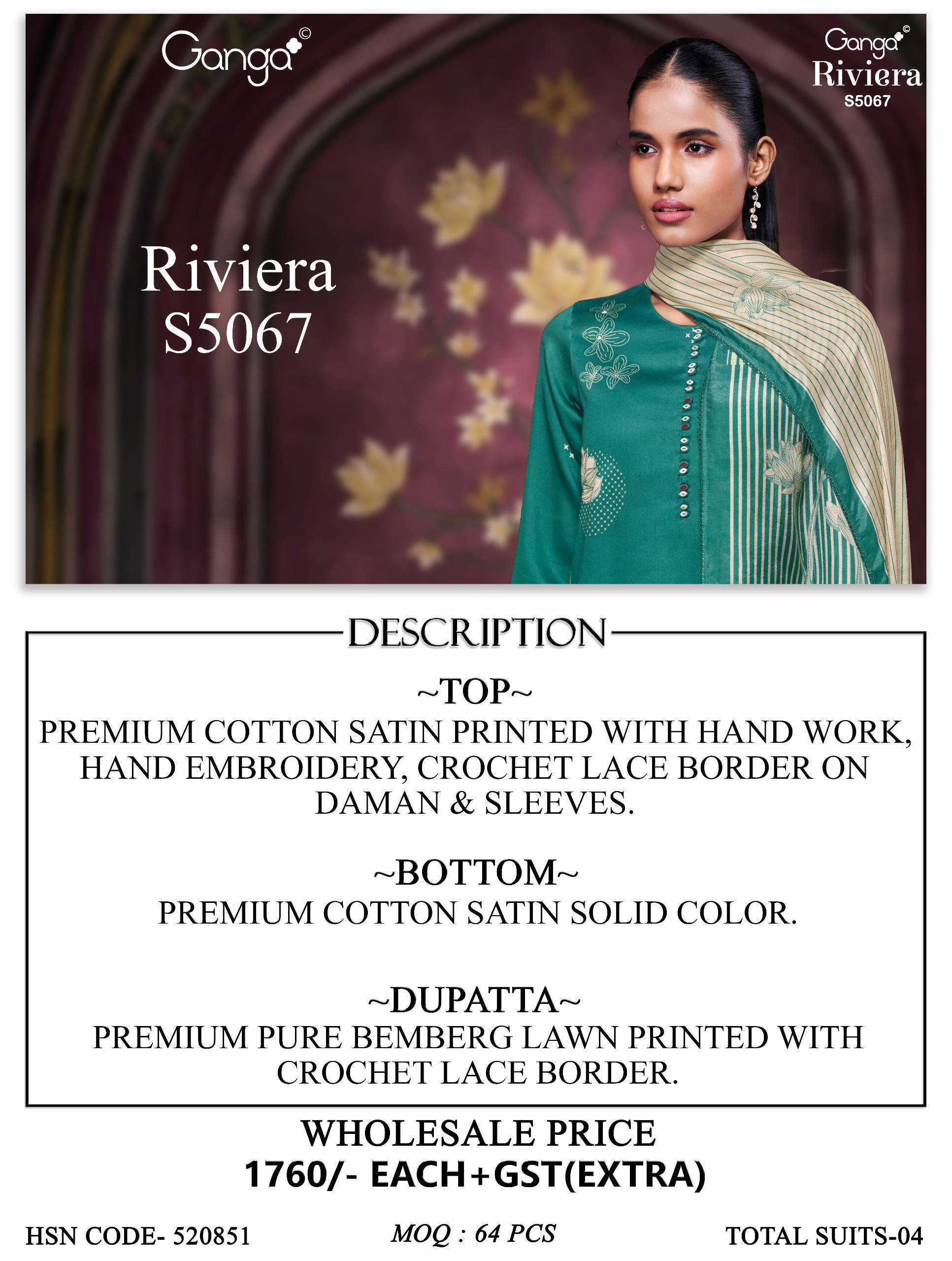 RIVIERA 5067 SERIES GANGA FASHION Stylish Beautiful Colourful COTTON SATIN Dresses At Wholesale Price
